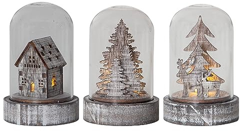 EGLO LED Weihnachtsdeko, 3er-Set Deko-Glasglocken | Winterlandschaft batteriebetrieben mit Licht, Tischdeko Weihnachten aus rustikalem Holz und Glas, warmweiß, 5,5 x 8,5 cm