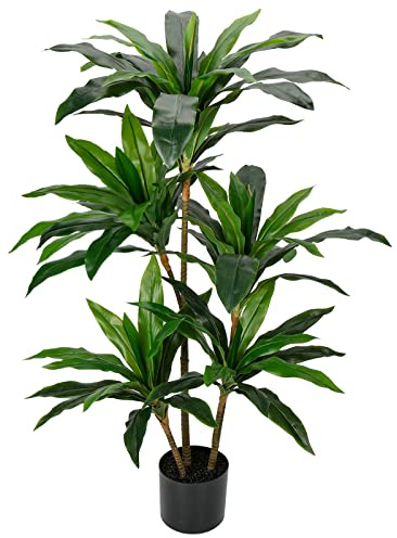 Artificial Dracaena Tree 4ft Tall Faux Dracaena Plants Fake Silk Fragrans Tree with Pot for Living Room Floor Indoor Outdoor Office Home Decor Gift for Housewarming