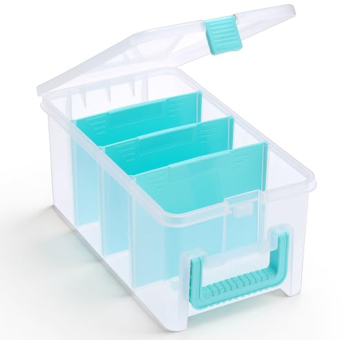 BSTKEY Plastic Storage Container with 3 Detachable Dividers, Clear Blue