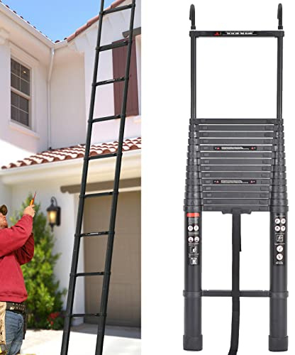 Telescopic Loft Ladder 6.2M with Hooks Extendable Aluminium Step Ladders EN131 Certified 150kg/330lbs Capacity