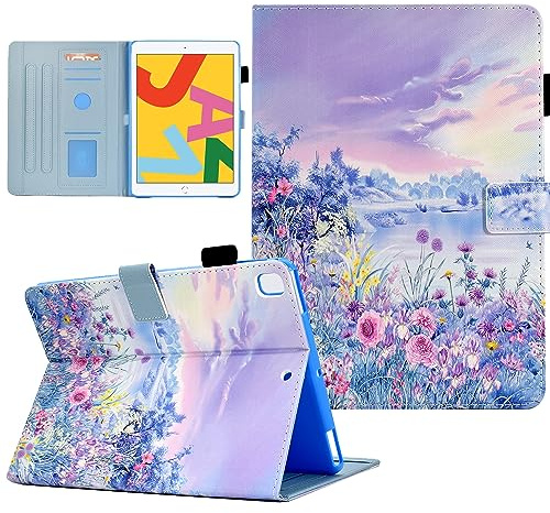 iPad 9.7 Case - 2017/2018 iPad 5th/6th Gen & iPad Air 2 Case, PU Leather Smart Cover with Adjustable Stand & Auto Wake/Sleep, Flower