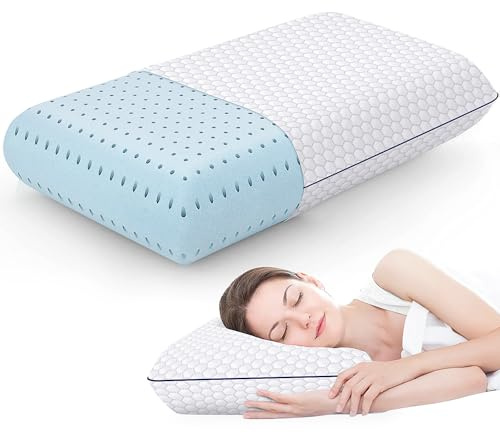 CushyOasis Memory Foam Pillows for Side, Back and Stomach Sleepers, Bed Pillow with Washable Cover and Breathable Mesh, Bed Pillow for Sleeping Standard Size (Grey)