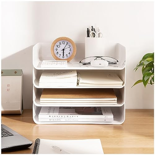 4-stufige stapelbare A4-Aktenablage, Briefablagen-Organizer, Schreibtisch-Ordnungshelfer, Dokumentenhalter, A4-Papiersortierer für Büro, Schule (horizontal, weiß)