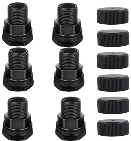 SNUTUYA Manguera de jardín de PVC con enchufe, NPT hembra de 1/2 pulgada, GHT macho de 3/4 pulgadas (rosca de manguera de jardín), para barriles de lluvia, acuarios, fregaderos, paquete de 6