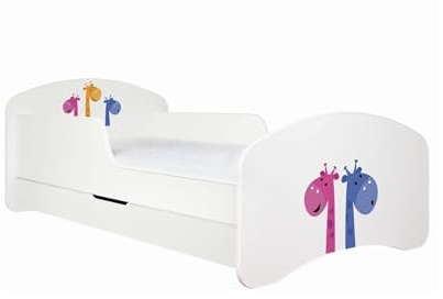 Happy Babies Kinderbett - Mit Matratze & Schublade und Rausfallschutz, 80x160, Mädchen Kinderbetten & Jugendbett Jungen Kids Bed, Jugendbett für Bodentief Ausziehbett Kleinkind, Lattenrost (AM06)