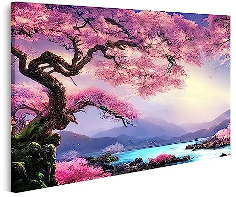 islandburner Tableau sur toile Beau paysage Parc japonais Fleurs de cerisier Arbre Images murales Poster