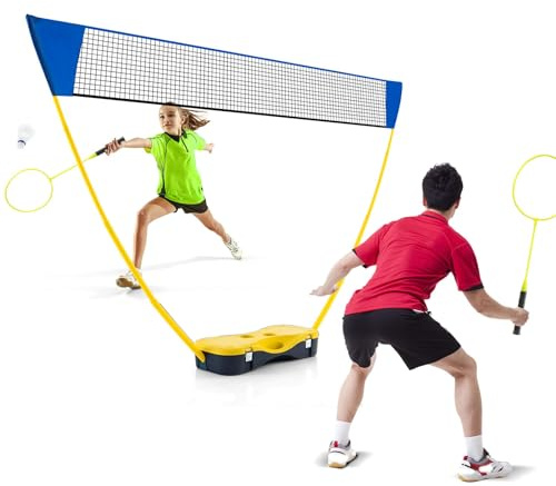 LIFEZEAL Badminton, Set Completo di Badminton Portatile, con Supporto per Rete, Rete, 2 Racchette, 2 Palline, 2 Pali e Scatola, Giochi Sportivi all' Esterno e all' Interno (giallo)