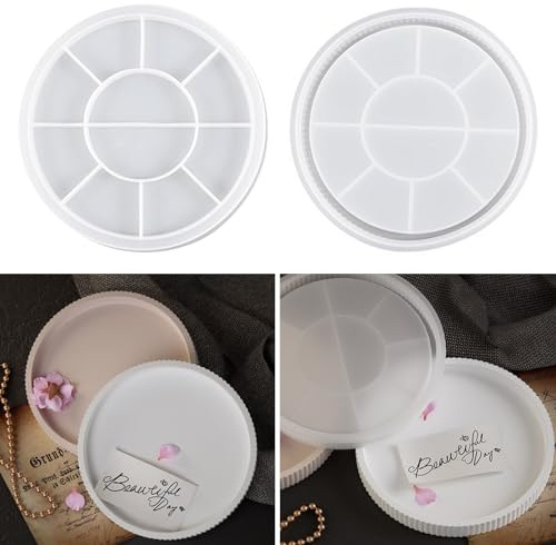 HuaMuDM DIY Silicone Molds Tray,Rundes Tablett Silicone Molds,Silikonformen Tablett mit Rillen,Silikonform Harz Gießform Beton,Runde Ablageform Betonformen,Betonformen mit Rille