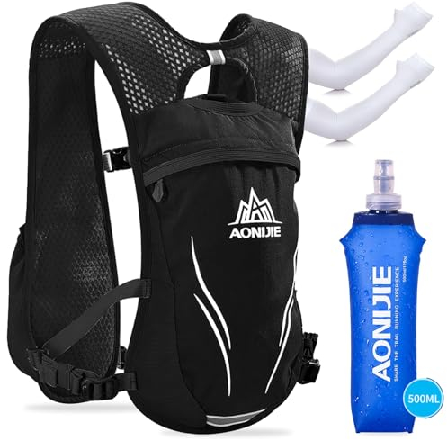 Ultralight 5L Laufwestefür Damen Herren,Funktionell Laufweste Damen mit 1.5L Trinkblase,Atmungsaktiv Verstellbar Trinkweste Laufen (Black+500ml Water Flask)