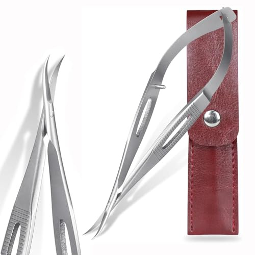 SG NEKOO Cuticle Scissors, Professional Curved 15° Blade Stainless Steel, Ultra Sharp for Precision Nail Grooming, Eyebrow Shaping, and Sewing Thread Snips, with Travel Case
