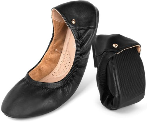 OFFCUP Damen Ballerina Leder, Klassische Flache Ballerinas, Runde Zehe, Freizeit Tanzschuhe, Weiche Leichte Bequeme Flats Schuhe Leicht - 39