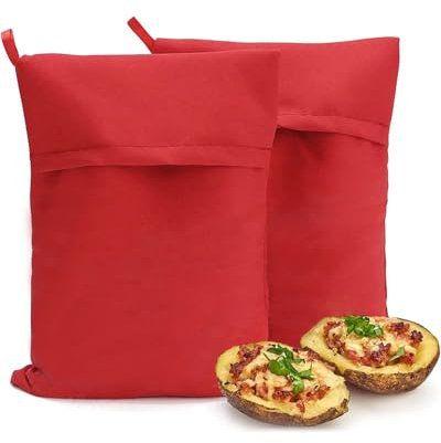 QLEUIFT 2 pcs Mikrowellen - Kartoffel - Herd -Ttasche - Kartoffel - Beutel, Perfekte Kartoffeln Nur in 4-6 Minuten - Rot - 25 * 19 cm