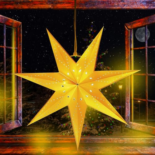 Estrella de papel de Navidad, 45 cm, LED de papel iluminada para colgar, decoración de estrella de Navidad, decoración de farolillos, estrella plegable, estrella de Navidad, pantalla de lámpara de