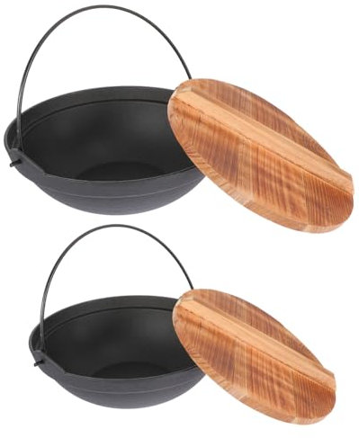 Cabilock 2pcs Cast Iron Pot Japanese Style Hanging Pot for Outdoor Use and Porridge Cooking and Practical Design