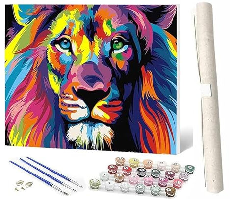 WMZPOY Malen Nach Zahlen ErwachsenePaint by Numbers Malen Nach Zahlen Anfänger Löwe in Tierfarbe DIY Handgemalt Ölgemälde Leinwand für HeimdekorationOhne Rahmen 40x50