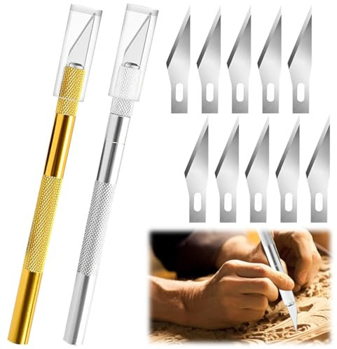 Set di 2 cutter artistici, bisturi con 10 lame di ricambio, coltello per bricolage, coltello per scultura, scultura
