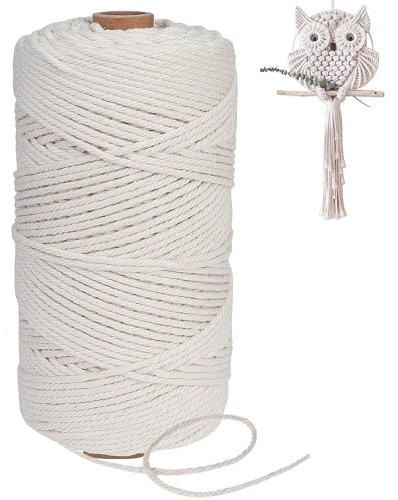 Macrame Corda 3 mm x 200 m cotone filo naturale per macramé appendiabiti per piante fai da te artigianato decorazione Boemia bianca