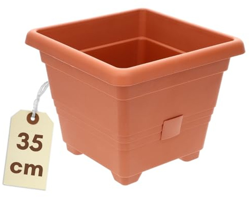 GarPet Pflanzkübel Groß Außen Pflanzkübel Rechteckig Blumenkübel Groß Blumenkübel Outdoor Balkon Kübel Blumentopf mit Bewässerungssystem Blumenkasten 35 Terrakotta