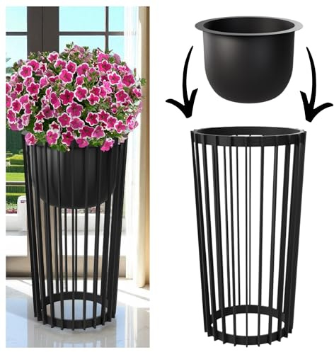 MELTOM Blumenkübel Blumentopf Pflanztopf Rund Dekorativ mit Ständer Plastikständer Schwarz XXL Topf + XXL Ständer Indoor & Outdoor