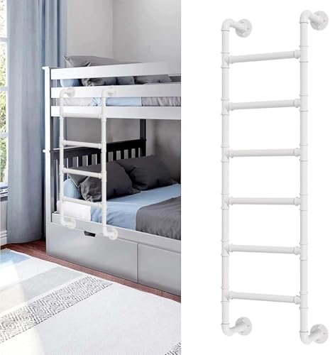 Schmiedeeiserne Leiter für Etagenbetten für Schlafzimmer, an der Wand montierte Kletterleiter für Lofts und Wohnheime, weiße, runde Rohr-Notausstiegsleiter, 49/52/53/54/55/56/57 Höhe,