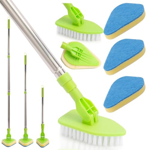 Luazvilkpsar 2 in 1 Spazzola per La Pulizia Della Doccia, Scrubber per Vasca da Bagno con Manico Lungo Telescopico da 82.5 cm, Spazzole a Setola Rigida, Panni in Spugna, per Vasca da Bagno, Pavimento