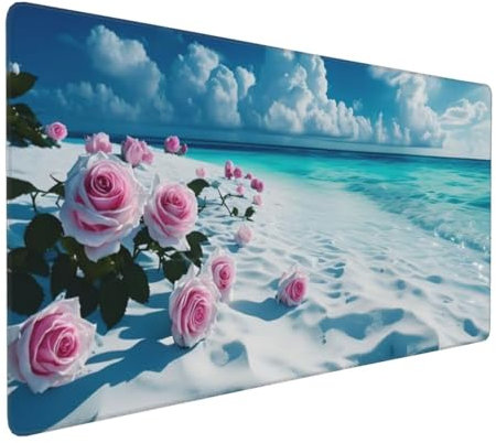 Mauspad XXL, 500 x 250 mm Gaming Mauspad Rose, XXL Mousepad Groß mit Rutschfeste Gummibasis, Mousepad Strand Wasserdicht & Rutschfest, Großer Erweiterter Schreibtischunterlage, Home Office Dekor H-637