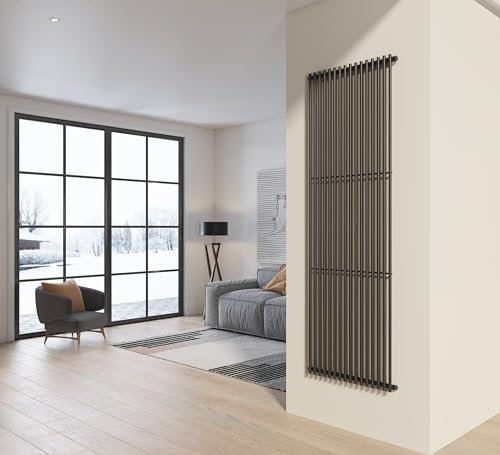 Radiatore design 200x66 cm (16 tubi) in acciaio grigio opaco a tubi tondi interasse verticale H200 PISA