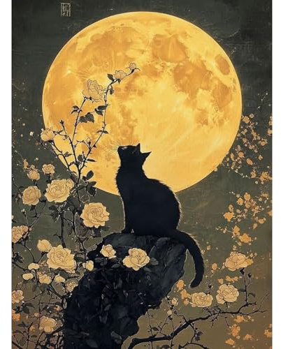 RICUVED Mond Diamond Painting,5D Katze Diamant Painting Bilder Erwachsene Diamond Painting Kinder, Full Drill Diamond Art Diamant Malerei Bilder für Home Dekor 30x40cm