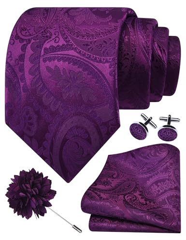 Gusleson Paisley Tie Set for Men 3.15 Necktie Lapel Pin Hankerchief Cufflinks Set for Men