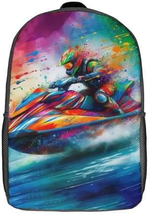 LMYmoney 3D-Spaß Coole Teenager Jungen Mädchen Tasche Jet Ski Aquarell Kunst Rucksack Druck 3D Kinder Bagpack Grundschulkinder Schultaschen 17 Zoll