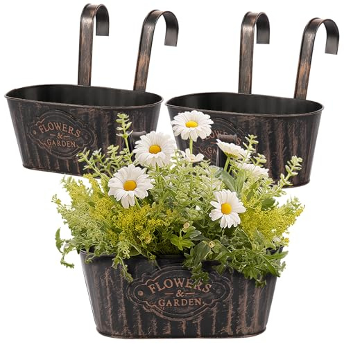 VAVPUP 3 Stück Hängende Blumentöpfe,Groß Metall Pflanztopf,Hängetöpfe mit Abnehmbaren Haken,Vintage Eisen Blumentöpfe zum Aufhängen Dekotation für Freien,Zaun und Balkon,Wohndeko(Schwarz)