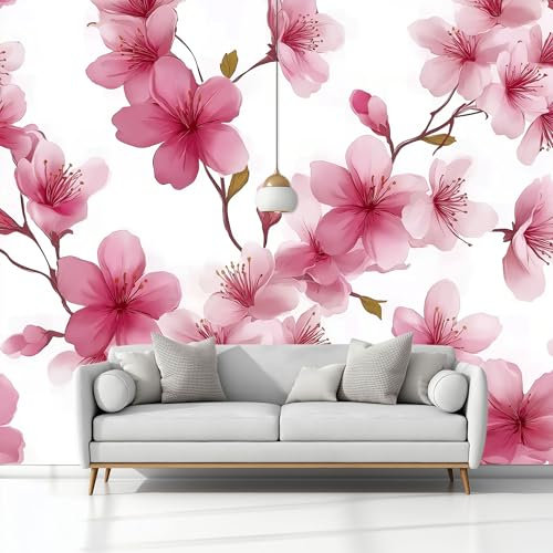 Fotomurale Carta da Parati Fiori Di Ciliegio Rosa Acquerellati 250 x 175 cm Fotomurali Murale 3D Poster Gigante Moderna, Carta da Parati Decora per Camera Letto, Soggiorno, Stanza dei Bambini