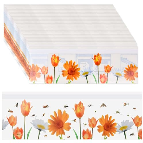 30Pcs Fly Window Sticker Fly Catcher Indoor Sticky, Window Fly Trap Stickers, Fly Trap Catchers for Indoors Houseflies Gnat, Nontoxic and Pesticide Free (Beautiful tulip design)