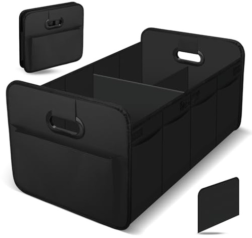 VBGURR Organiseur de coffre de voiture pliable multi-compartiments | Sac de rangement pliable imperméable avec base renforcée et poignée confortable, grande boîte de rangement pour voiture