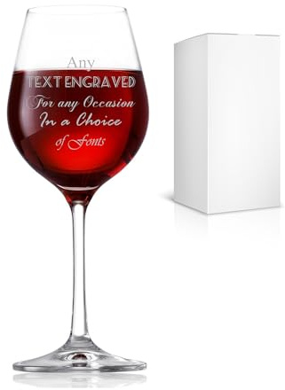ukgiftstoreonline Personalised Wine Glass, Crystal Flute with Custom Laser Engraving, Clear, 20cm Height, 7cm Width, Gift Box Included