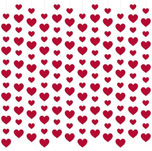 Larber 12 pezzi San Valentino Rosso Cuore Ghirlanda Decorazione 155CM Rosso di Carta Cuore Ghirlanda Romantica Rossa Pendente Ghirlanda per Romantica Proposta di Matrimonio Decorazione