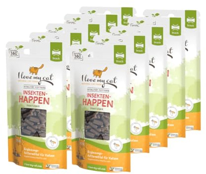 I Love My Cat Insekten-Snack für Katzen mit Insektenprotein – 10×50 g. Hypoallergene Katzenleckerlis ohne Getreide und Zucker. Große Packung gesunder Snacks.