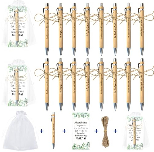 JANYUN 16 Sets Glücksstift Kugelschreiber Set mit Dankeskarten Kleine für Kollegen, Spruch Geburtstag Abschiedsgeschenk Kollegen, Prüfung Bestehen Abschied Dankeschön Geschenk für Mitarbeiter Lehrer