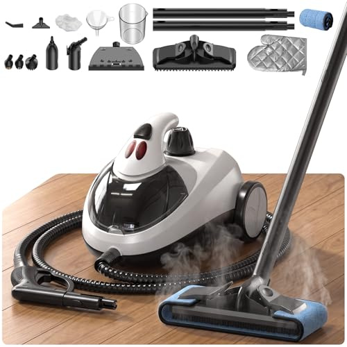 Nettoyeur Vapeur 2000W, Réservoir 2L, 16 Accessoires, Blanc Perle | 135°C Alta Temperatura, 60 Min de Vapor, Alcance 5,3 m, Para Hogar, Juntas, Sofá, Baño y Coche