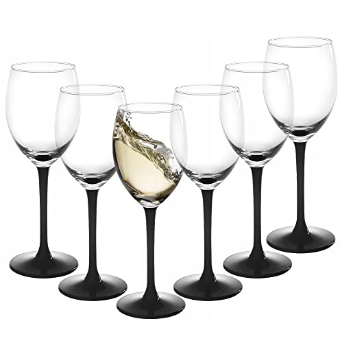 SOLAVIA Wine Glass Black Stem 250ml Pack of 6 Black Luxurious Long Stem H20cm Prosecco Champagne Water