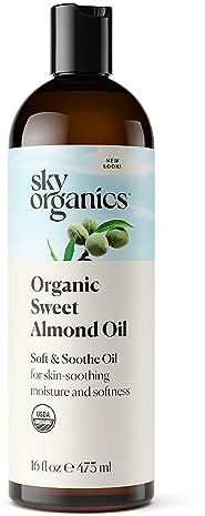 Sky Organics Organic Sweet Almond Oil, Soft and Soothe Body Oil for Skin Soothing, Moisture and Softness, Suitable for Rough, Dry & Sensitive Skin, 100% Pure Vegan & Cruelty Free Body Care, 473 ml
