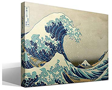 Cuadro Canvas La Gran Ola de Kanagawa de Katsushika Hokusai - Ancho: 95cm - Alto: 70cm - Bastidor: 3cm - Imagen alta resolución - Impresión sobre Lienzo de Algodón 100% - Fabricado en España