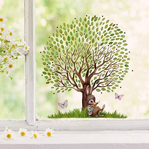 Fensterbild Hase mit großen Baum & Schmetterlinge -WIEDERVERWENDBAR- Fensterdeko Fensterbilder Frühlingsdeko Ostern Osterdeko bf26 ilka parey wandtattoo-welt®