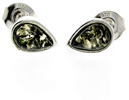 Orecchini a perno in argento Sterling 925 ambra baltica a goccia, per donna o ragazza, M638, verde cognac e giallo limone, pietra ambra