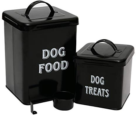 Pethiy Hundefutter und hundeleckerli behälter Set mit Schaufel –Beschichteter Kohlenstoffstahl – dicht schließende Deckel – Vorratsdose für Hunde trockenfutter-Schwarz