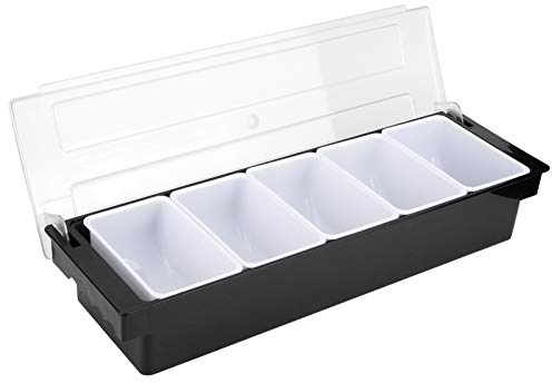 HERCHR Condiment Dispenser, Large Plastic Condiment Holder Bar Fruit Caddy Salad Tacco Cocktail Garnish Tray for Snack Station, Buffet, Pizza Topping Station (4 Compartment)