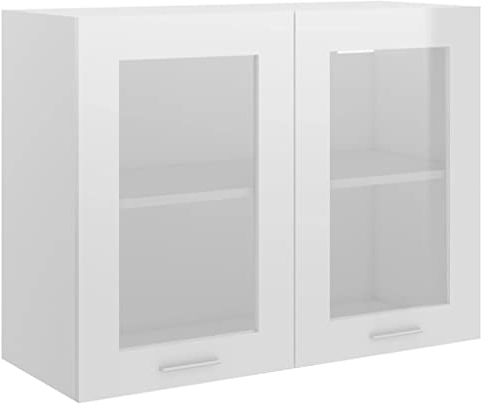 vidaXL Armario Colgante de Cristal, Muebles de Almacenamiento, Armario, Armario de Almacenamiento de Pared, Mueble de Cocina, Interior, Color Blanco Brillante, 80 x 31 x 60 cm, aglomerado