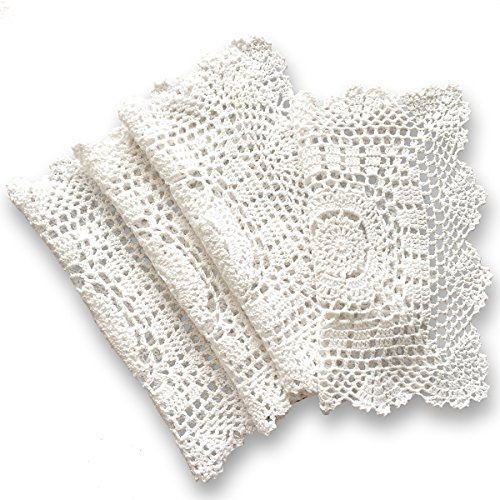 Quadratische Tischsets aus Häkelspitze, 17,8 - 27,9 cm, 4 Stück (weiß, 27,9 cm)