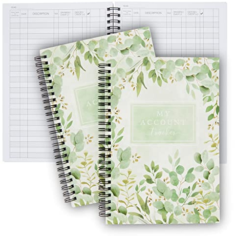 Paper Junkie Accounting Ledger Book for Bookkeeping - My Account Tracker Expense Notebook for Small Business, Money Spending Record, Check Register (100 Pages) - Light Green Leaf - Pack of 2