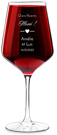 Maverton Verre a Vin en Cristal - 530 ml - Vin Rouge et Blanc - Cadeau Noel - Pour couple - Cadeau personnalisé Classique pour Parents - Noel - Parents